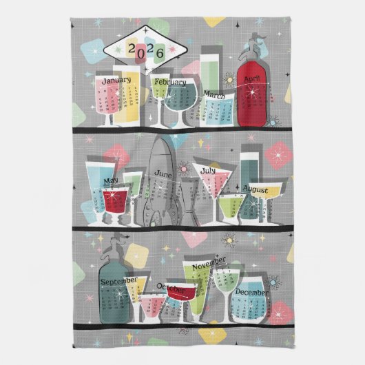 アトミックレトロカクテル2026カレンダー キッチンタオル (縦)