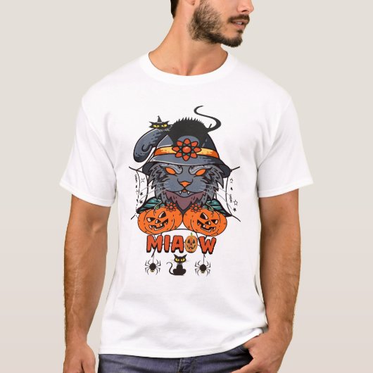 アトミック不気味ウィッチキャットハロウィンシャツ Tシャツ (正面)