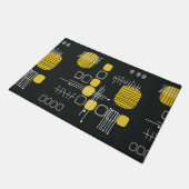 アトミック抽象芸術バーククロスブラックイエロー ドアマット (アングル)