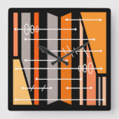 アトミック抽象芸術幾何学的アートブラックオレンジ スクエア壁時計 (正面)