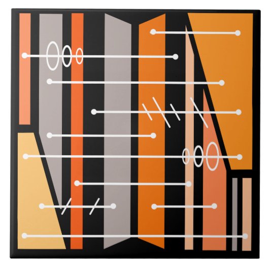 アトミック抽象芸術幾何学的アートブラックオレンジ タイル (正面)