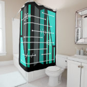 アトミック抽象芸術幾何学的アートブラックターコイズ シャワーカーテン (インサイチュ)