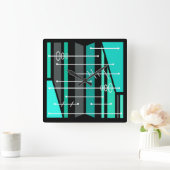 アトミック抽象芸術幾何学的アートブラックターコイズ スクエア壁時計 (ホーム)