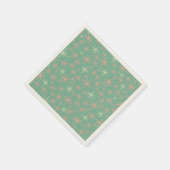 アトミック時代きらめくレトロスターティール(緑がかった色)ミントピンク スタンダードカクテルナプキン (角)
