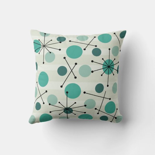 アトミック時代のドットとスターバストアクアマリン クッション (裏面)