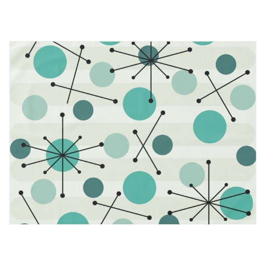 アトミック時代のドットとスターバストアクアマリン テーブルクロス (正面(横))
