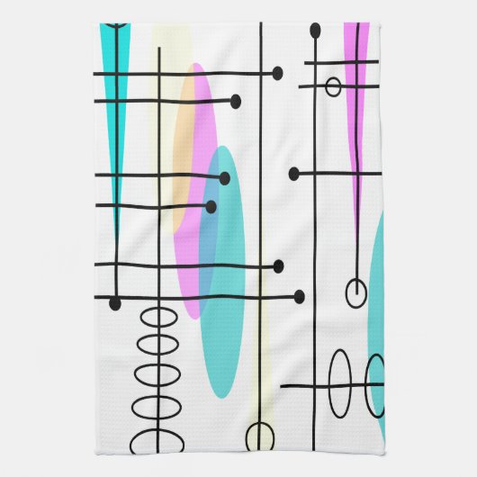 アトミック時代の抽象芸術の色とデザイン キッチンタオル (縦)