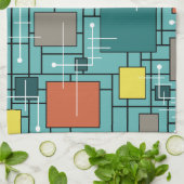 アトミック時代の抽象芸術ラインボックスターコイズ キッチンタオル (折り畳み)