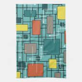 アトミック時代の抽象芸術ラインボックスターコイズ キッチンタオル (縦)