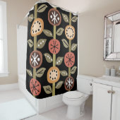 アトミック時代の花アートブラックカラフル シャワーカーテン (インサイチュ)