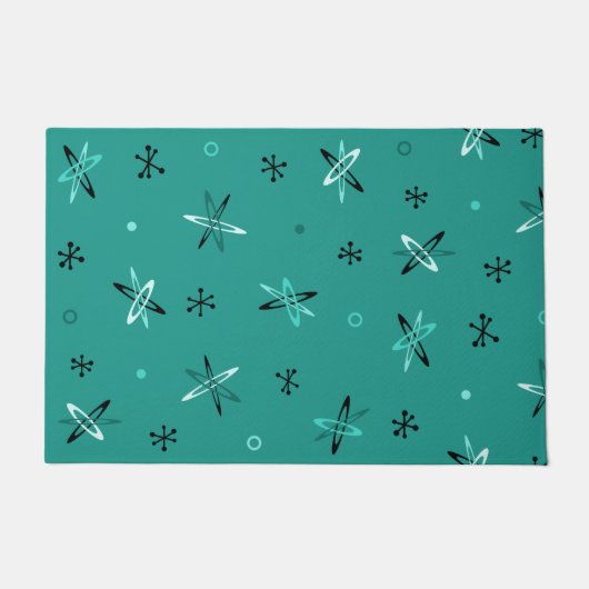 アトミック時代スターバストティール(緑がかった色) ドアマット (正面)