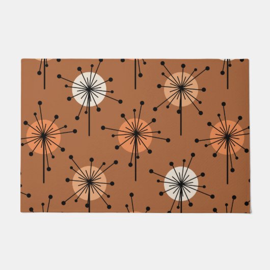 アトミック時代スプートニクスターバスト花バーンドオレンジ ドアマット (正面)