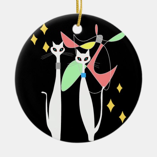 アトミック時代ミッドセンチュリーモダンキャットクールモバイル セラミックオーナメント (正面)