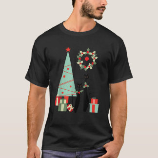 アトミック時代ミッドセンチュリーモダン クールキャットペア クリスマス Tシャツ