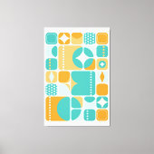 アトミック時代ミッドセンチュリー抽象芸術ティール（緑がかった色）アクアオレンジ キャンバスプリント (正面)