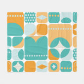 アトミック時代ミッドセンチュリー抽象芸術ティール(緑がかった色)アクアオレンジ フリースブランケット (正面(横))