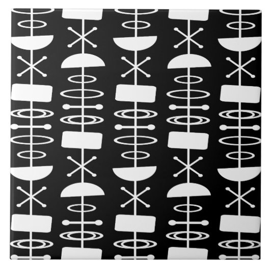 アトミック時代抽象芸術シンボル白黒 タイル (正面)
