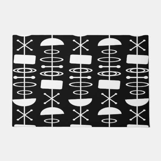 アトミック時代抽象芸術シンボル白黒 ドアマット (正面)