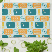 アトミック時代MCMパターン(アクア、オレンジ、ティール(緑がかった色)) キッチンタオル (折り畳み)