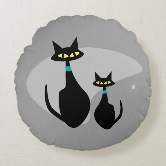 アトミック時代MCMレトロキャット1950のカスタム色 ラウンドクッション (正面)