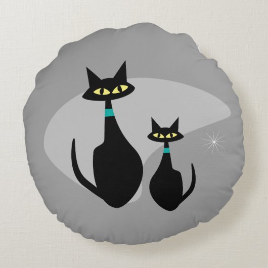 アトミック時代MCMレトロキャット1950のカスタム色 ラウンドクッション (裏面)