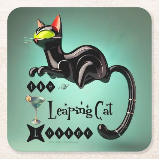 アトミック未来的な跳躍キャットラウンジ スクエアペーパーコースター (正面)