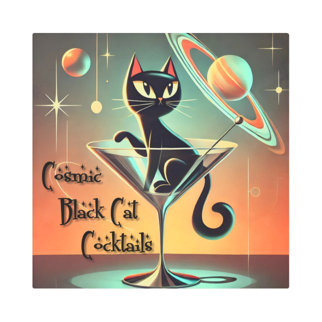 アトミック未来的コズミックブラックキャットカクテル メタルプリント (正面)