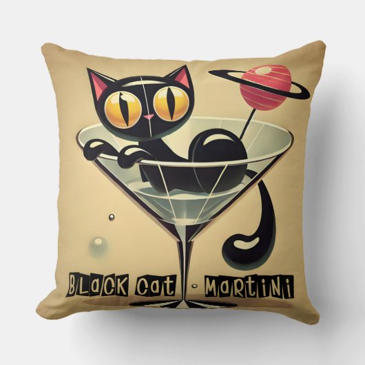 アトミック未来的宇宙エイジブラックキャットマルティーニ クッション (正面)