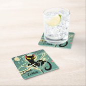 アトミック未来的宇宙エイジブラックキャットマルティーニ スクエアペーパーコースター (インサイチュ)