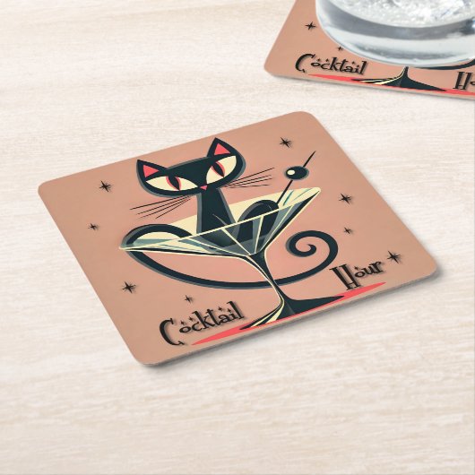 アトミック未来的宇宙エイジブラックキャットマルティーニ スクエアペーパーコースター (アングル)