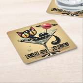 アトミック未来的宇宙エイジブラックキャットマルティーニ スクエアペーパーコースター (アングル)