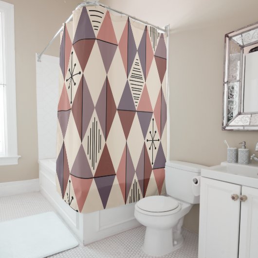 アトミック・エイジ・アート・ダイヤモンドのサーモンピンク シャワーカーテン (インサイチュ)