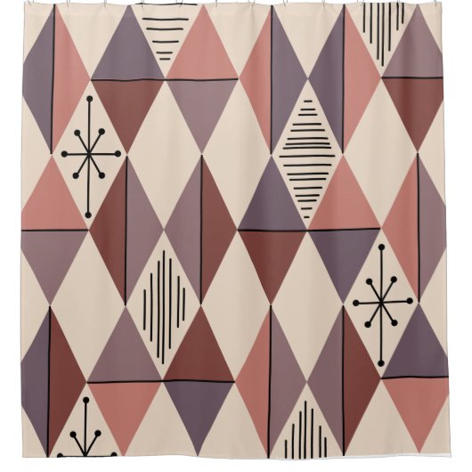 アトミック・エイジ・アート・ダイヤモンドのサーモンピンク シャワーカーテン (正面)