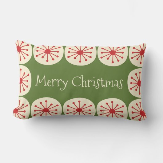 アトミック・クリスマスレトロミッドセンチュリー・メリークリスマス ランバークッション (正面)