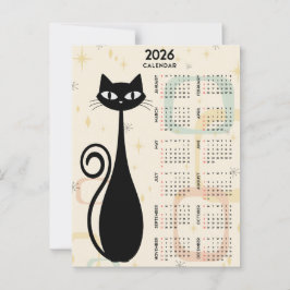 アトミック レトロ 黒猫 ミッドセンチュリー 2026年 カレンダー ポストカード