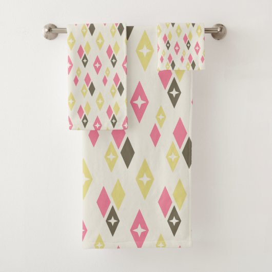 アトミックMCMダイヤモンドパターンピンク、黄、緑 バスタオルセット (インサイチュ)