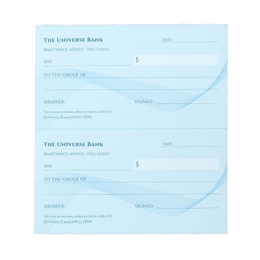 アトラクションエレガントブルー空白のチェック ノートパッド (正面)