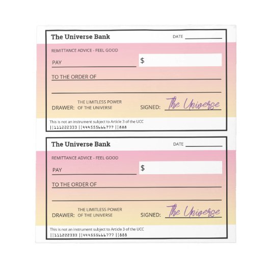 アトラクションピンクのグラデーションの空白のチェック ノートパッド (正面)