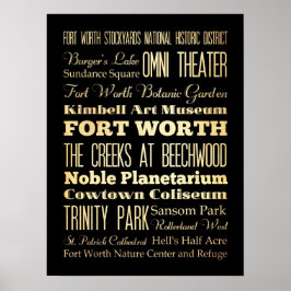 アトラクション&フォートワースの有名な場所，テキサス州 ポスター