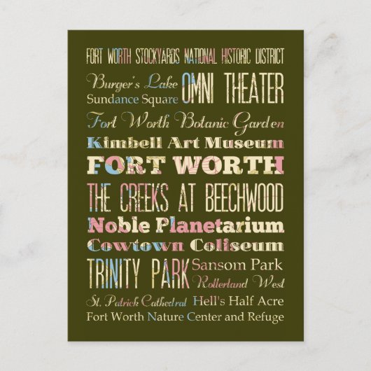 アトラクション&フォートワースの有名な場所，テキサス州. ポストカード (正面)