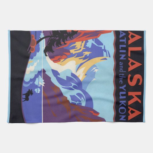 アトランとユーコン ヴィンテージ アラスカ 旅行 ポスター キッチンタオル (横)
