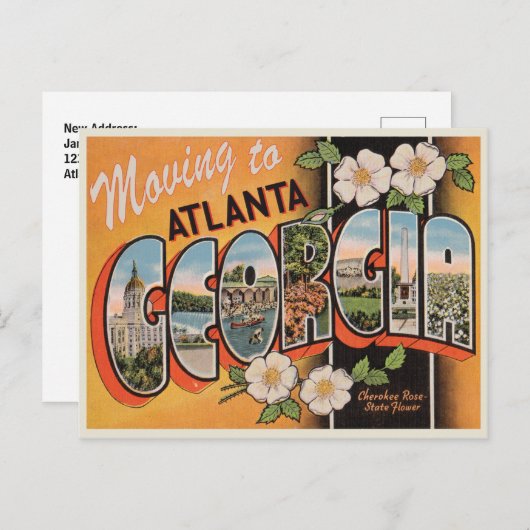 アトランタへの移動ヴィンテージ変更住所 案内ポストカード (正面/裏面)
