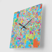 アトランタカラフルの地図 スクエア壁時計 (傾斜)