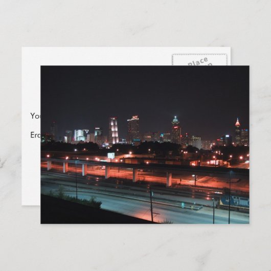 アトランタカラフルスカイラインダウンタウンアットナイト ポストカード (正面/裏面)