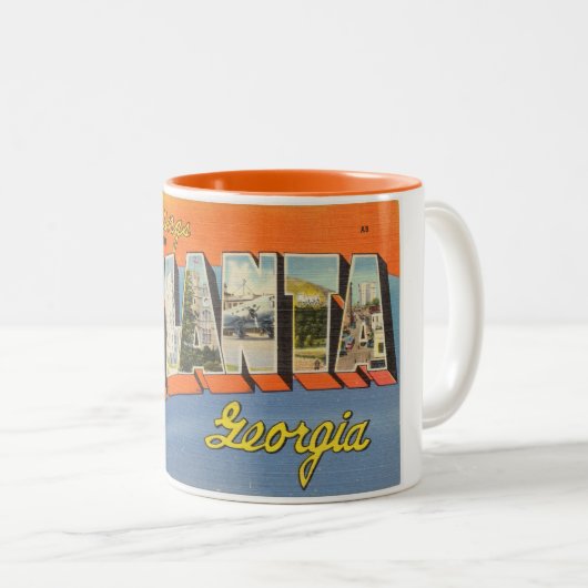 アトランタジョージアからのヴィンテージのカラフルな挨拶 ツートーンマグカップ (正面右)