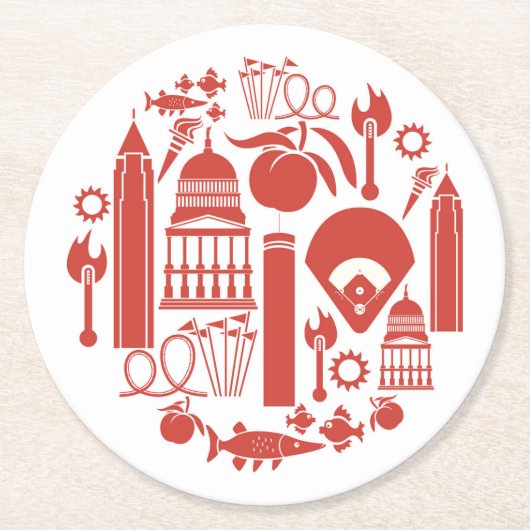 アトランタジョージアアイコン ラウンドペーパーコースター (正面)