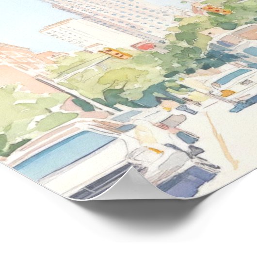 アトランタジョージアグアッシュ絵を描イラストレーション旅行 ポスター (角)