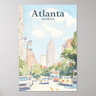 アトランタジョージアグアッシュ絵を描イラストレーション旅行 ポスター