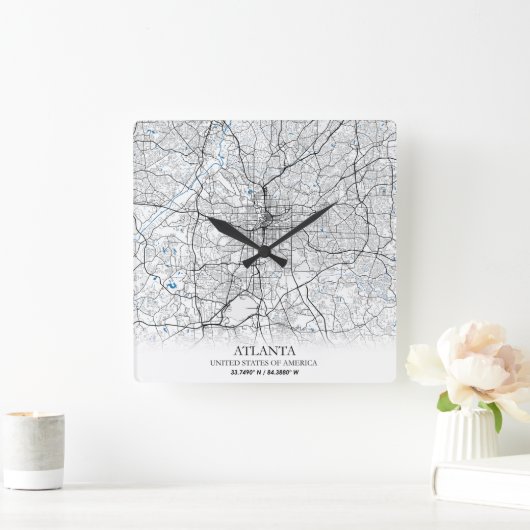 アトランタジョージアUSAトラベルシティマップ スクエア壁時計 (ホーム)