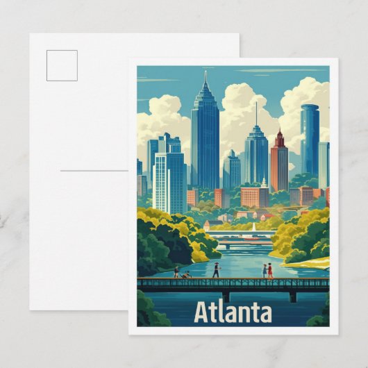 アトランタジョージアUSAヴィンテージトラベルイラストレーション ポストカード (正面/裏面)